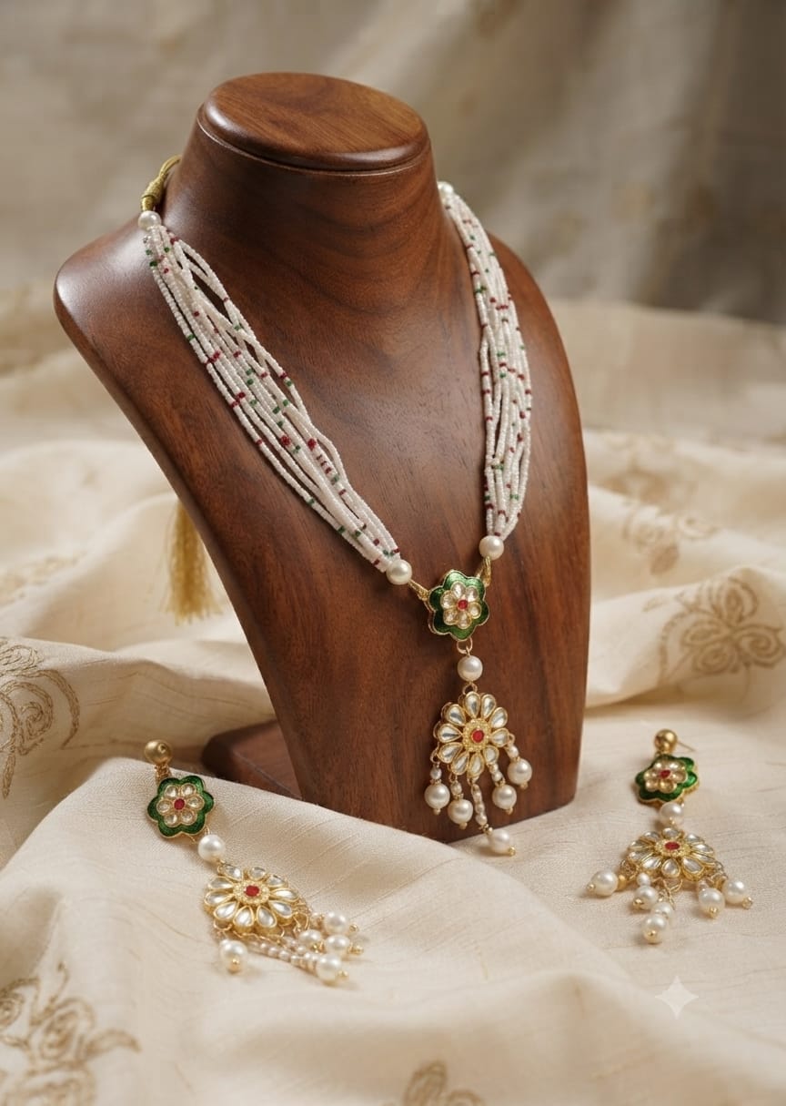 Pearl & Stone Traditional Necklace Set - View 4