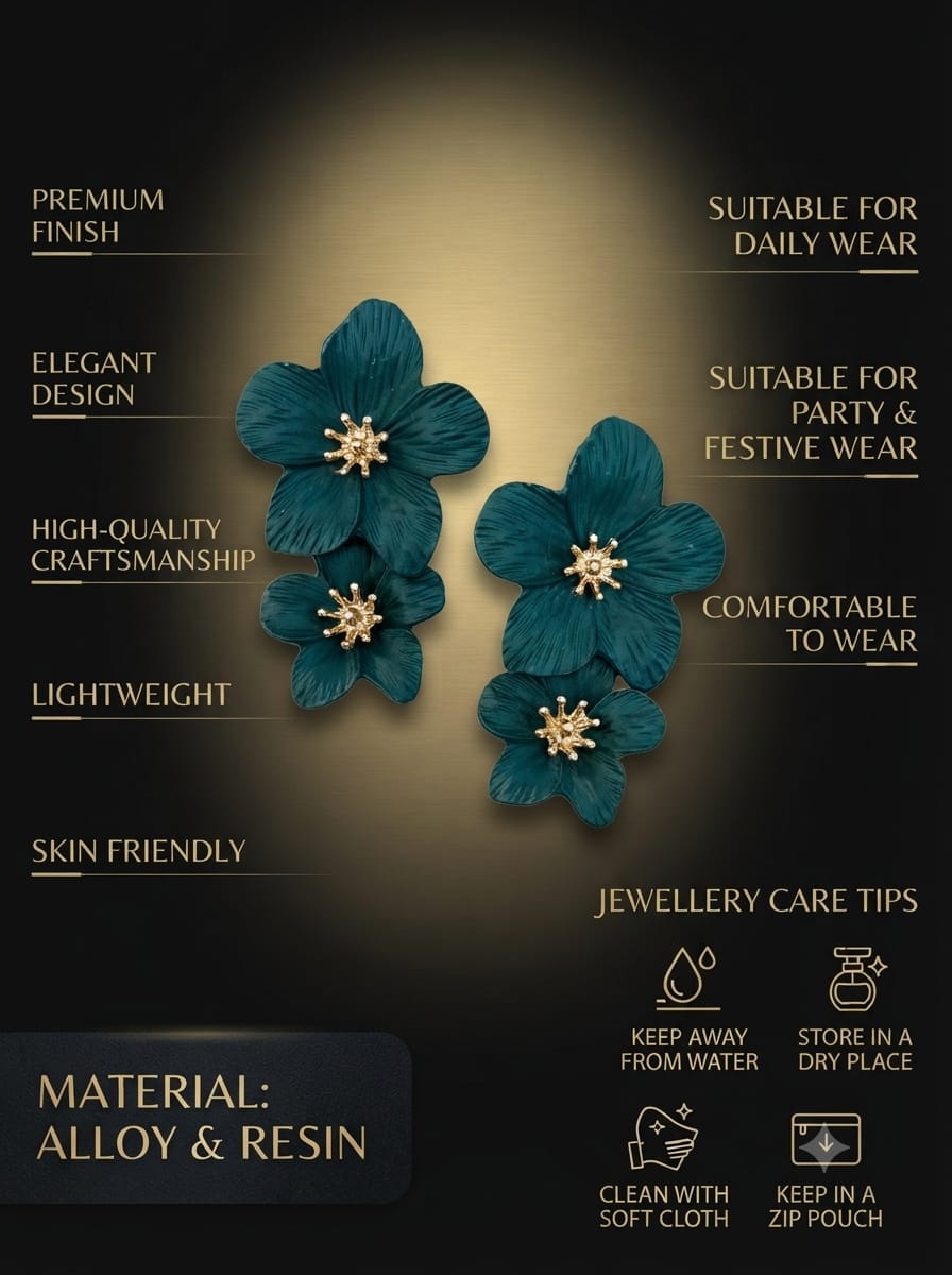 Floral dangle earrings with gold-tone flower centers