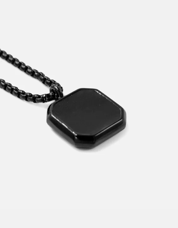Black geometric pendant necklace with octagonal pendant