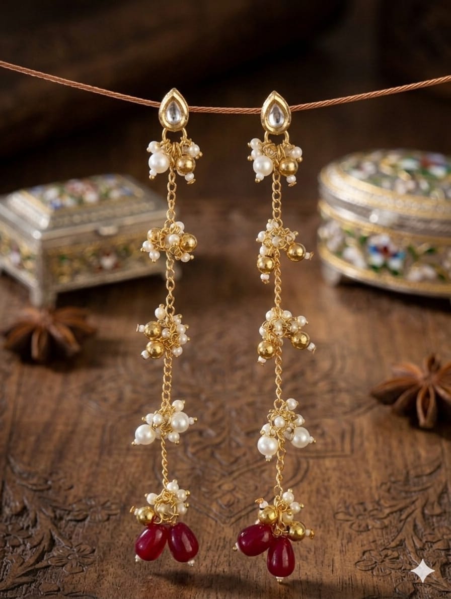 Floral Gold-Tone Long Earrings - View 2