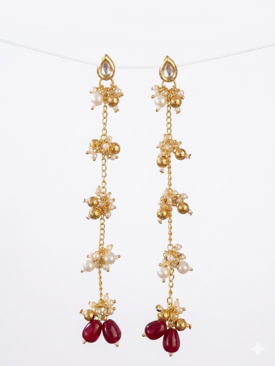Floral Gold-Tone Long Earrings - View 3