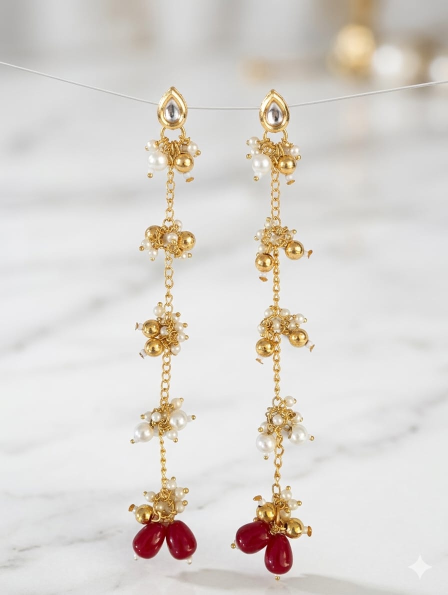 Floral Gold-Tone Long Earrings - View 4