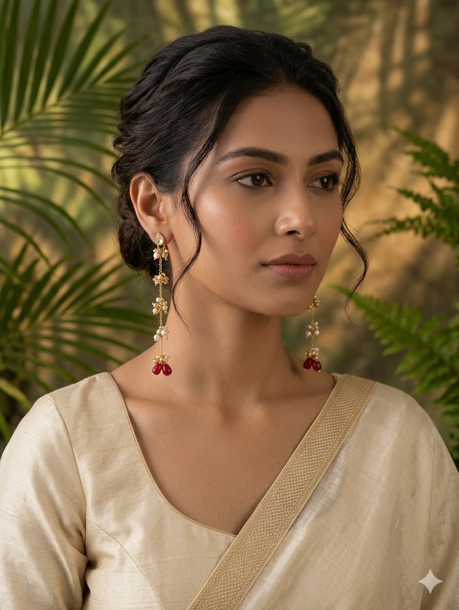 Floral Gold-Tone Long Earrings - View 5