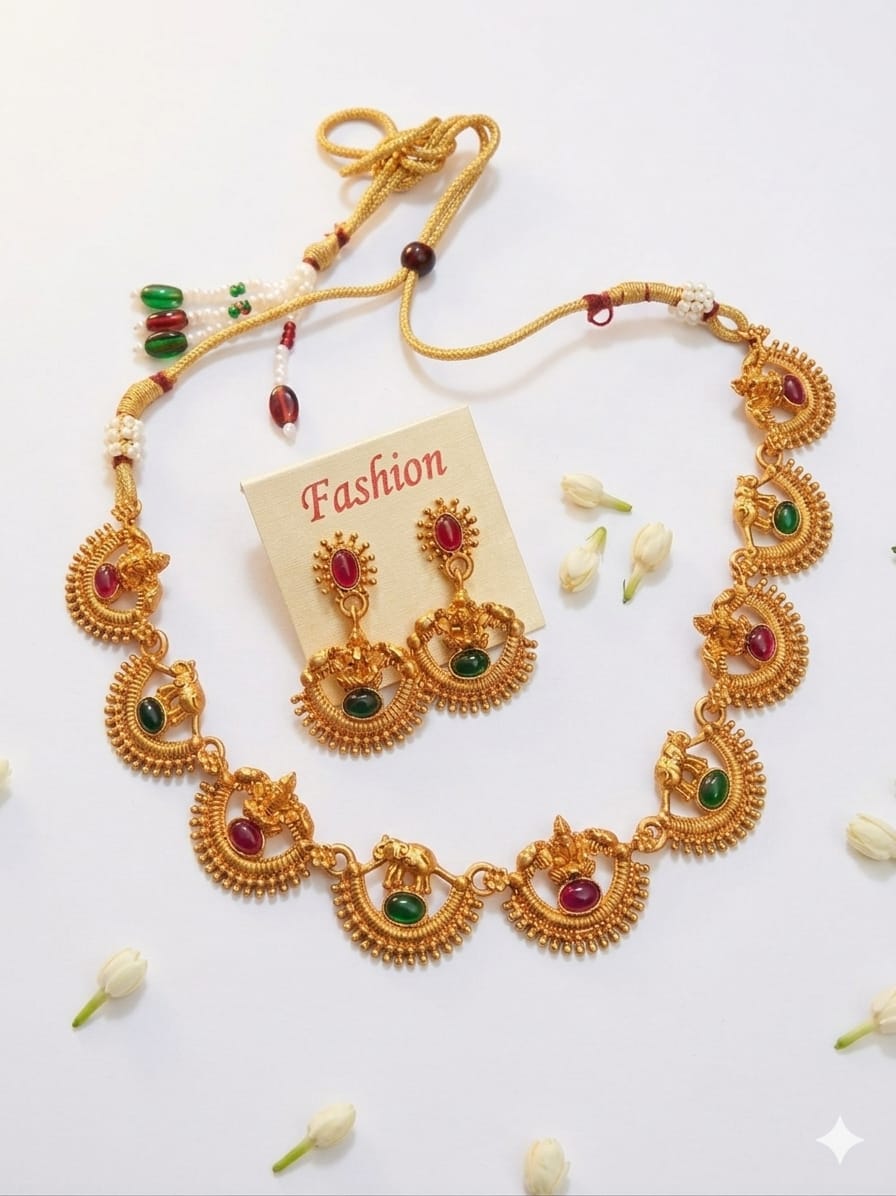 Multicolour Kundan Necklace Set - View 1