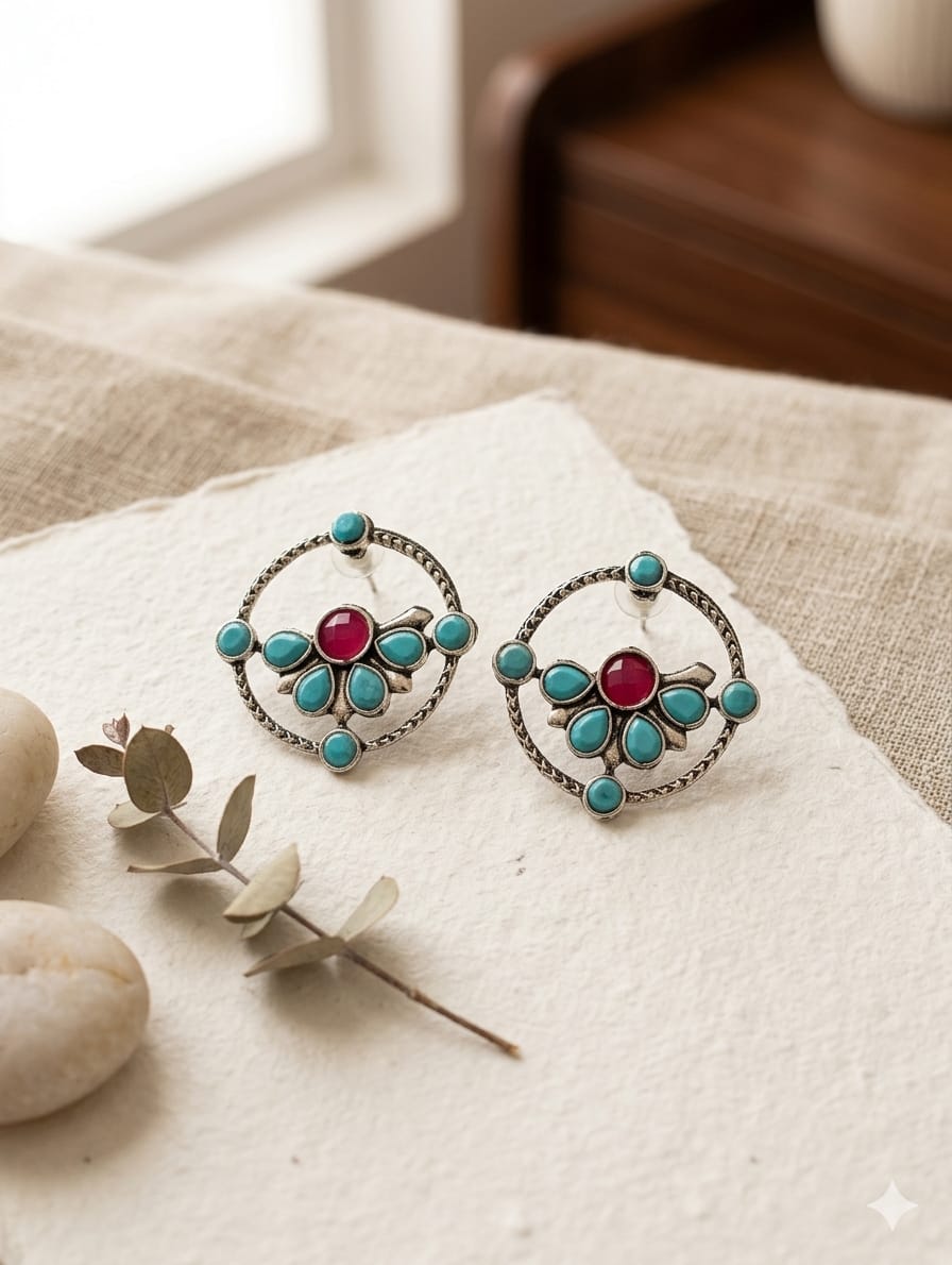 Turquoise Floral Stud Earrings