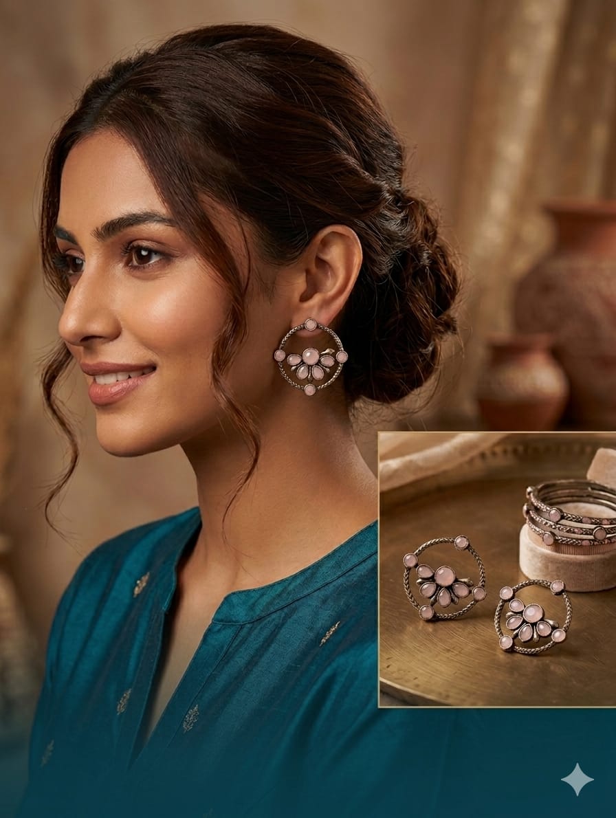 Embellished Floral Stud Earrings - View 1