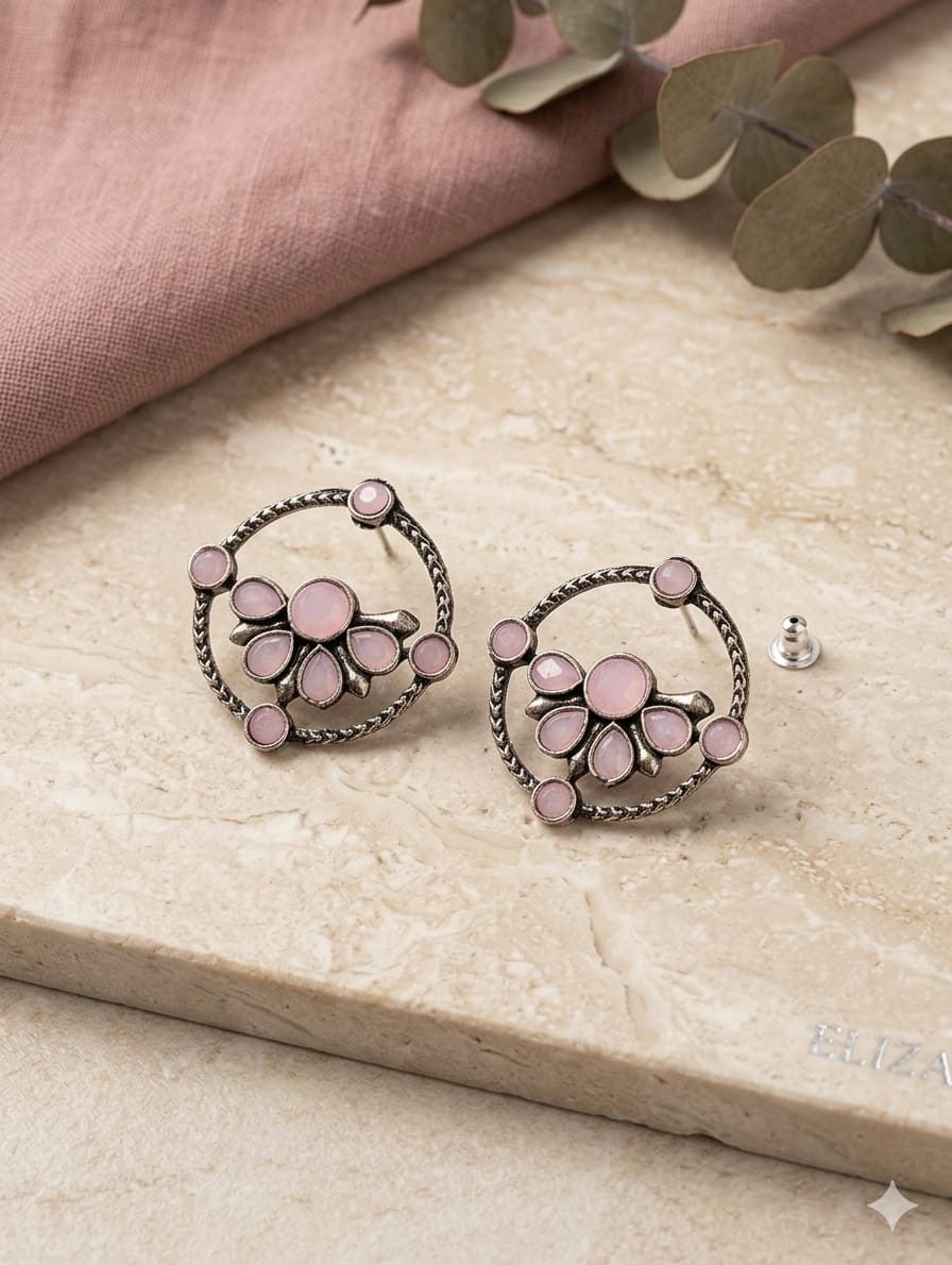 Embellished Floral Stud Earrings - View 2
