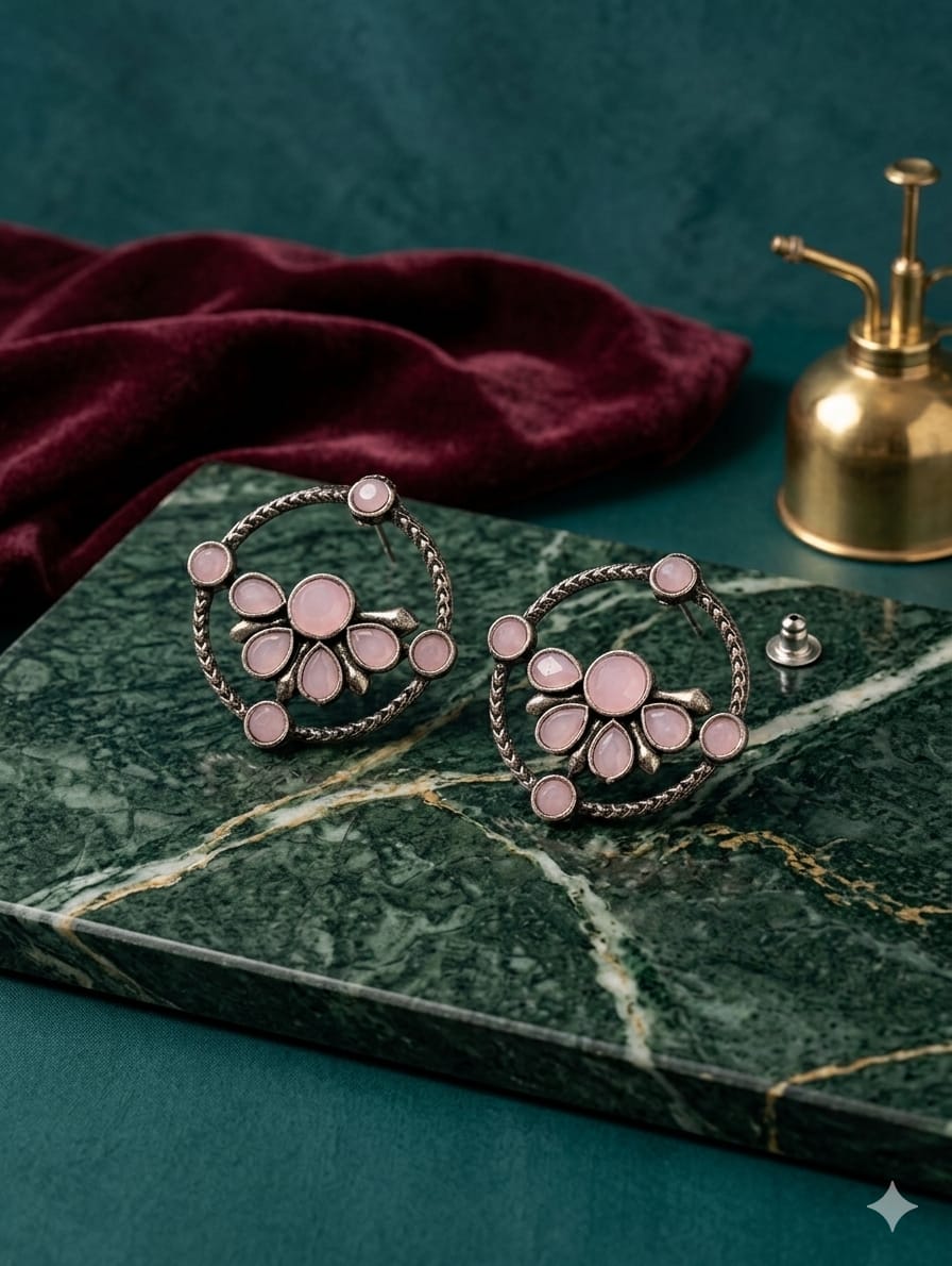 Embellished Floral Stud Earrings - View 3