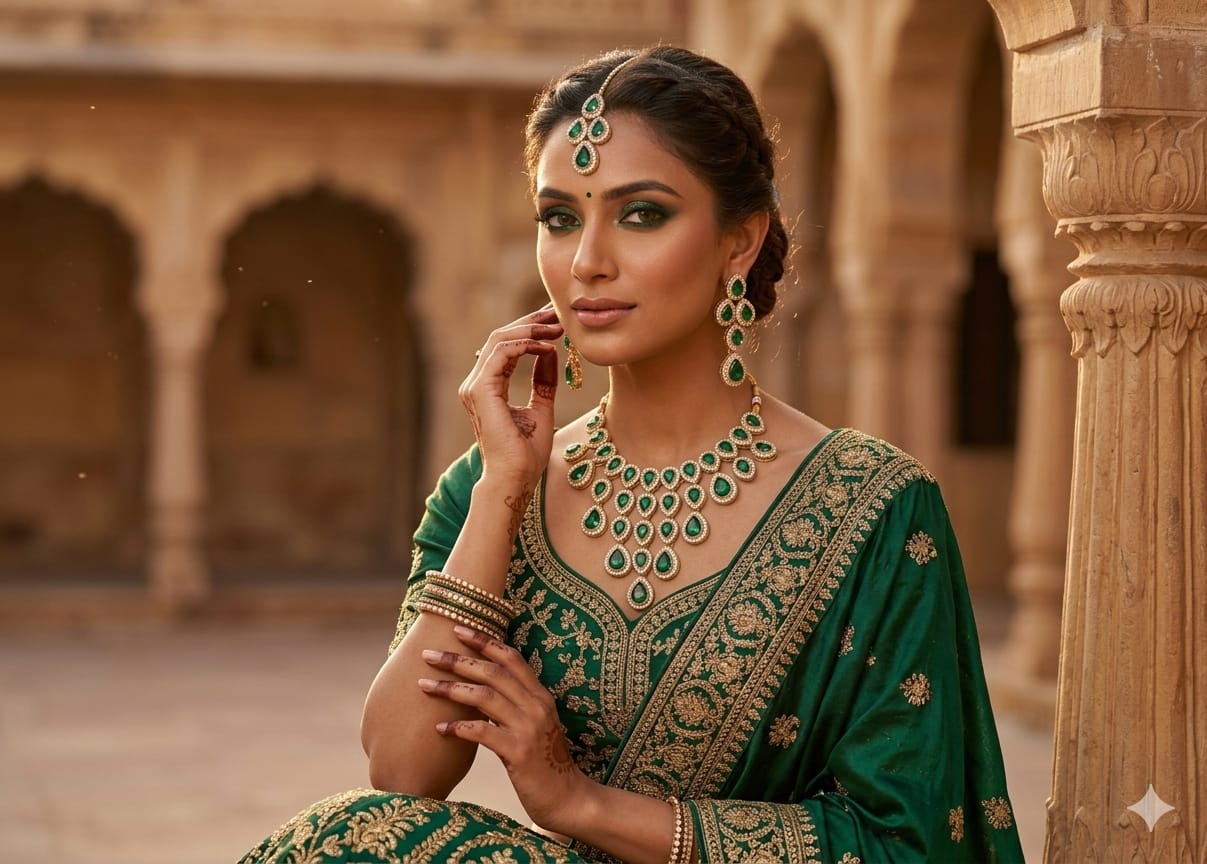 Emerald Green Beaded Necklace Set