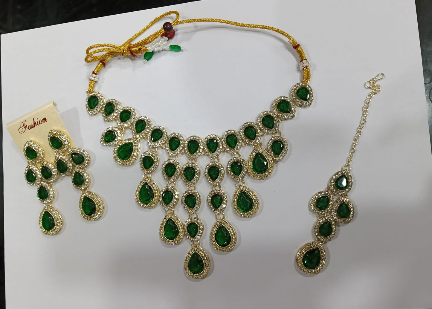 Emerald Green Beaded Necklace Set - View 2