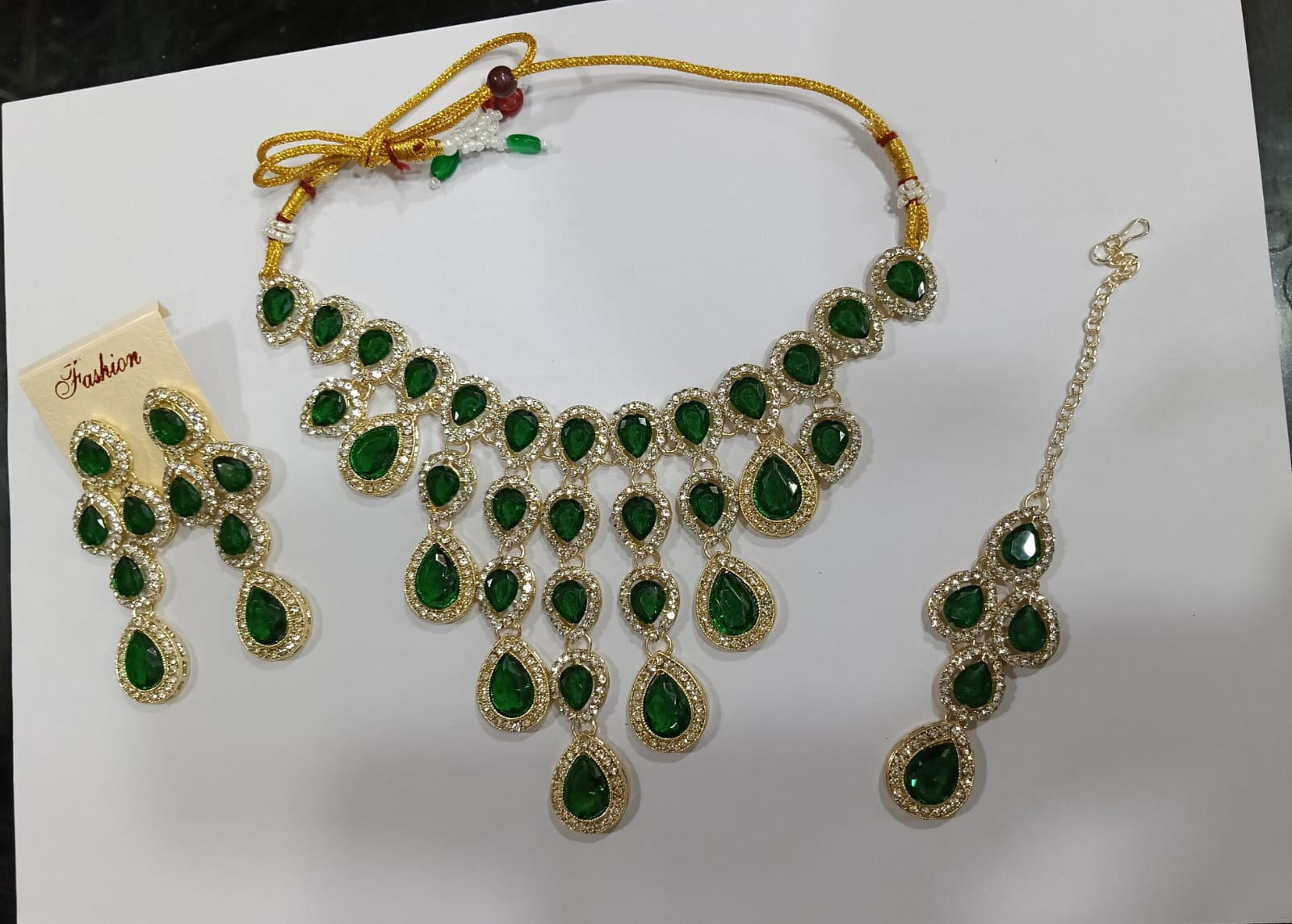 Emerald Green Beaded Necklace Set - View 2