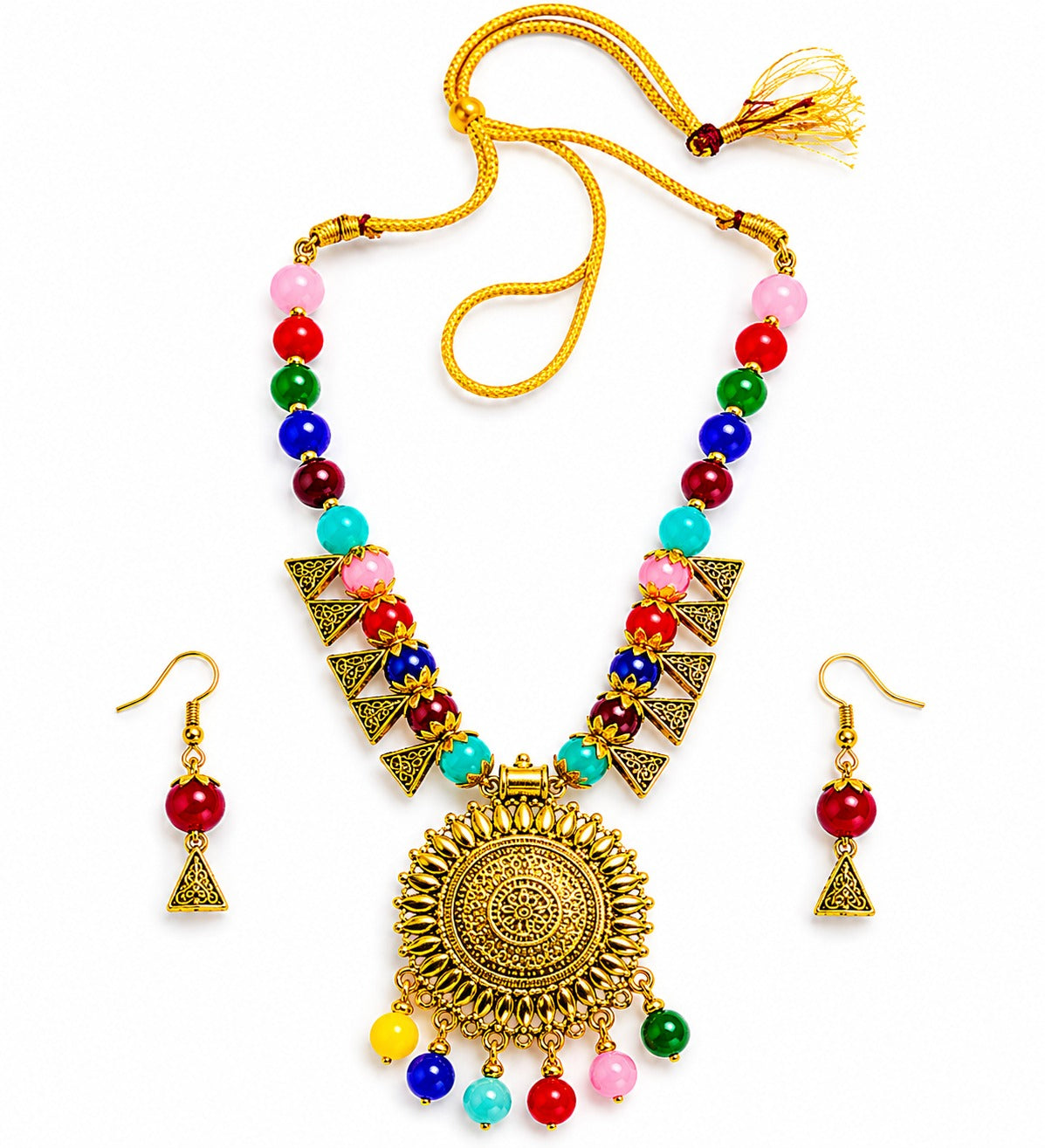Multicolour Beaded Pendant Necklace Set