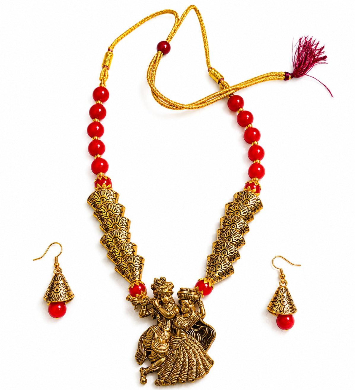 Red Beaded Traditional Necklace Set