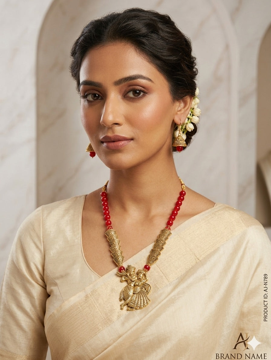 Red Beaded Traditional Necklace Set - View 1