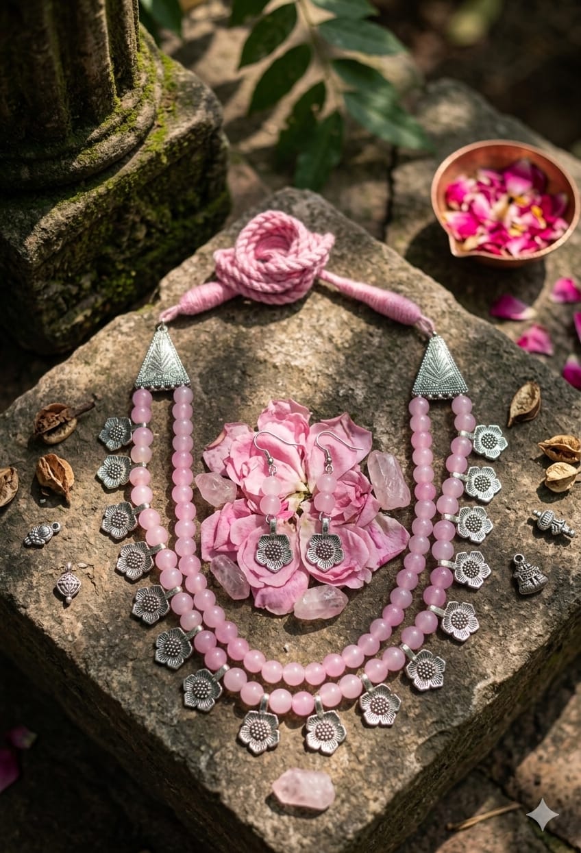 Pink Floral Statement Jewellery Set - View 1
