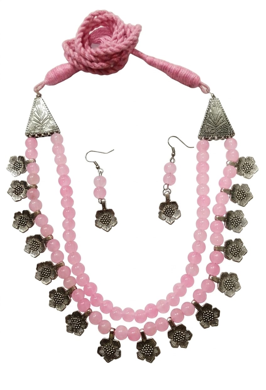 Pink Floral Statement Jewellery Set - View 2