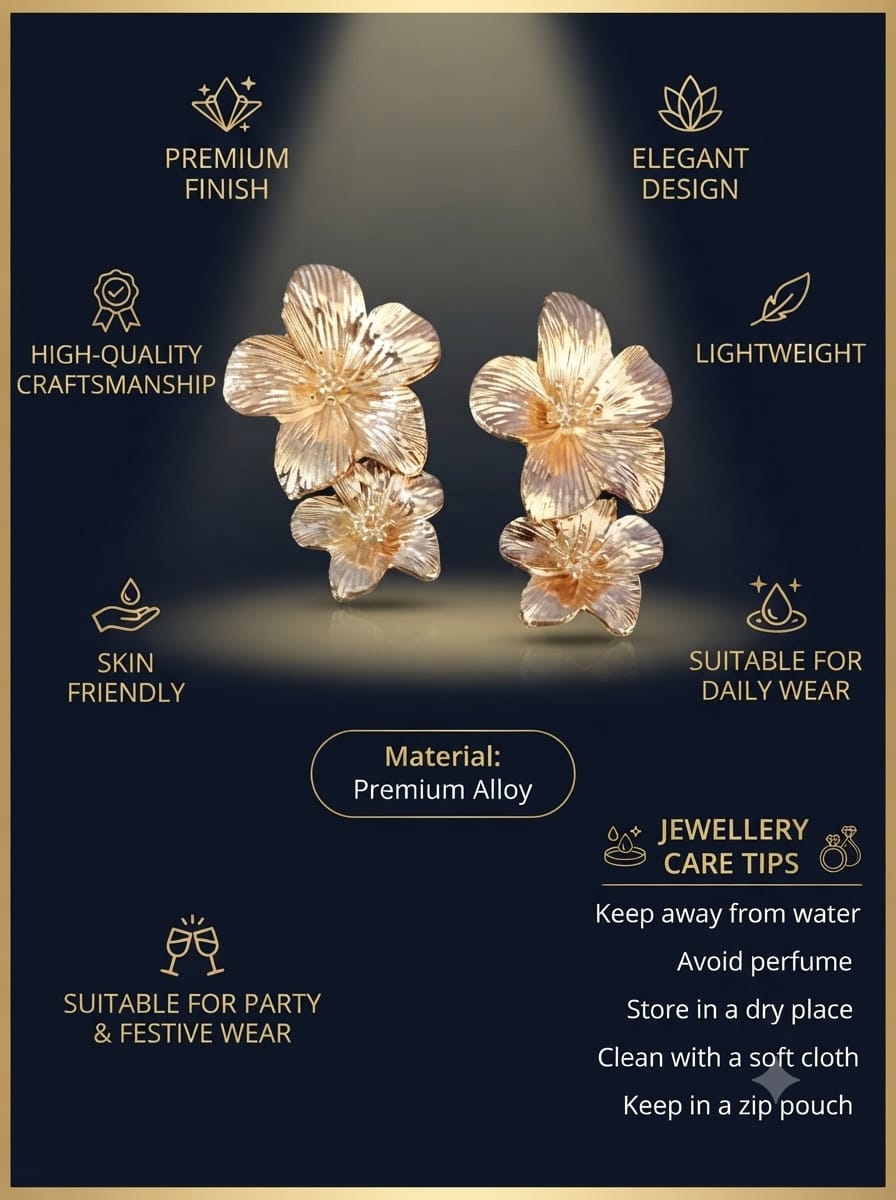 Golden Floral Stud Earrings