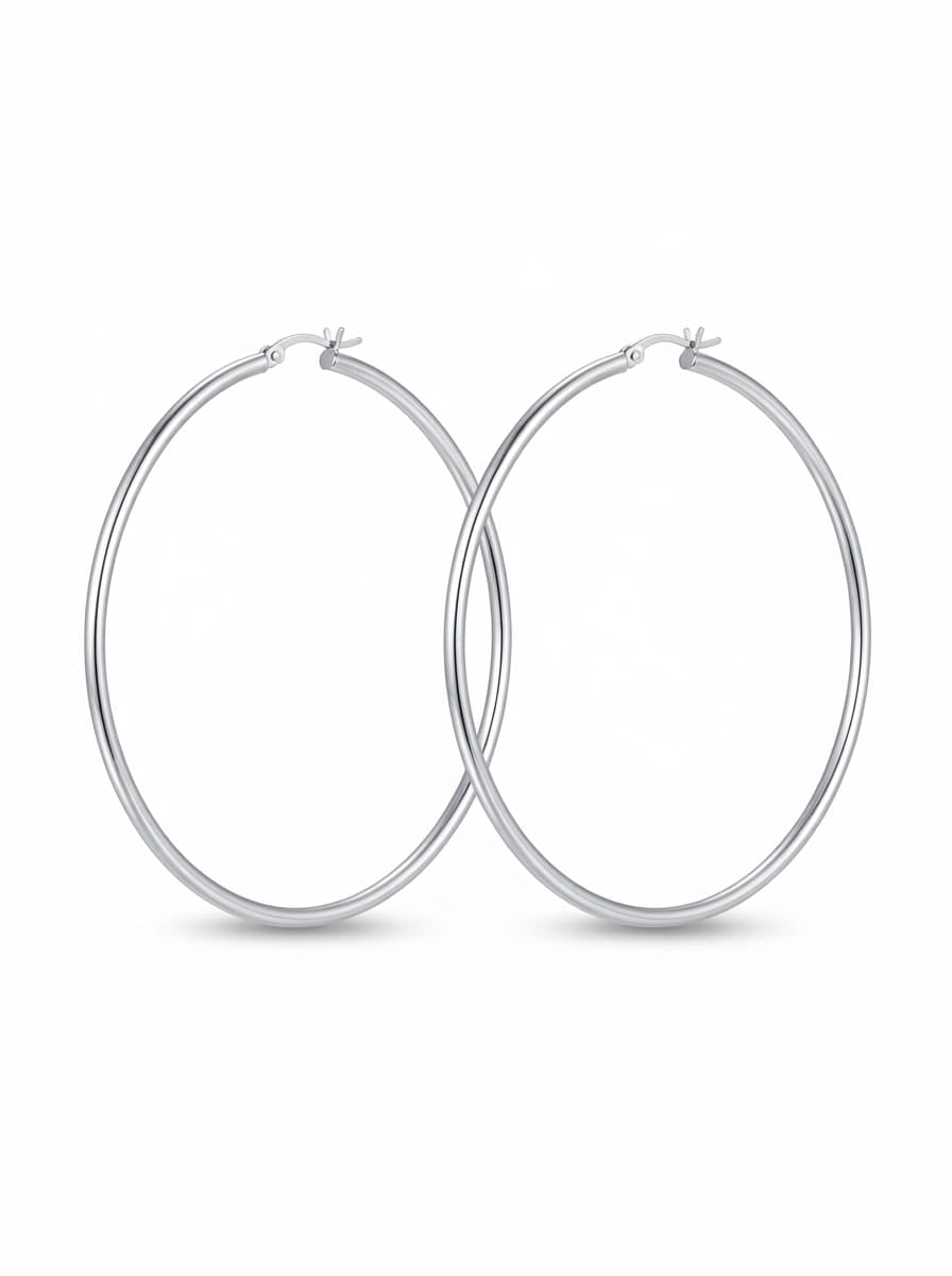 Classic Silver Hoop Earrings - View 1