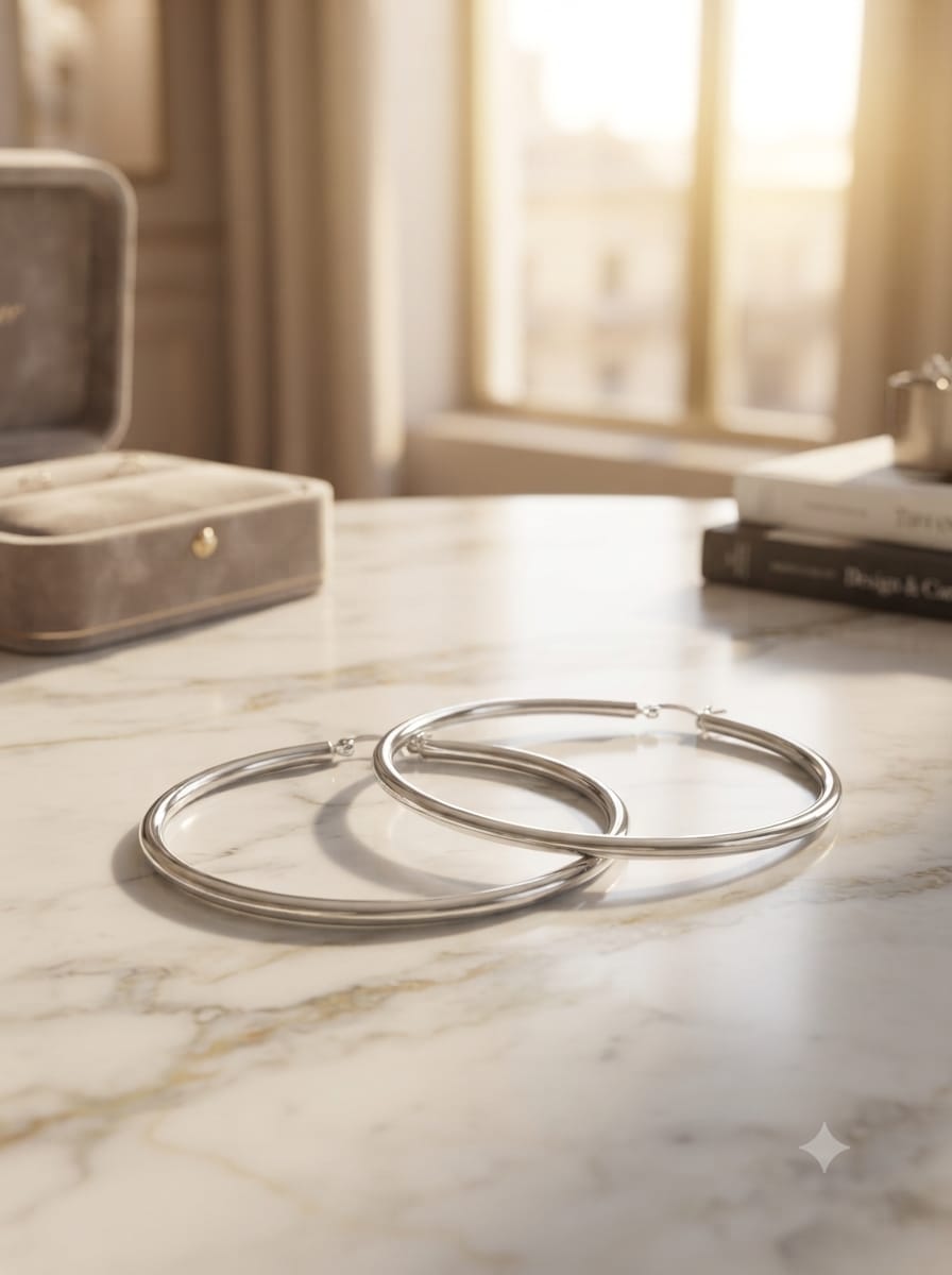 Classic Silver Hoop Earrings - View 2