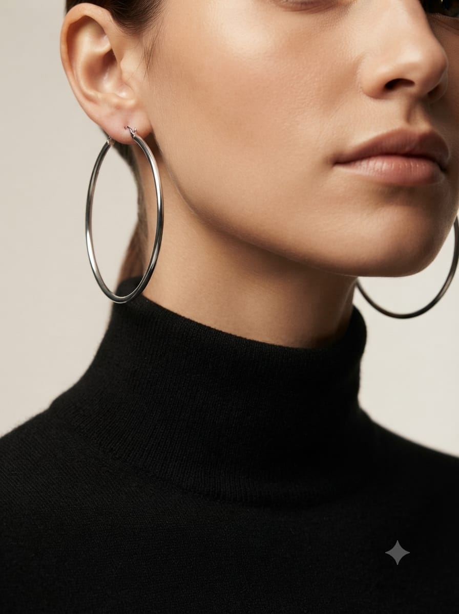 Classic Silver Hoop Earrings - View 3