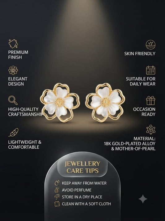 Golden Floral Stud Earrings