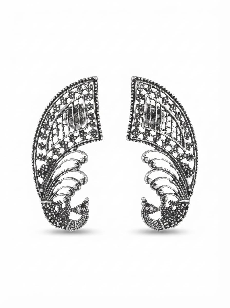 Silver Peacock Drop Earrings - View 1