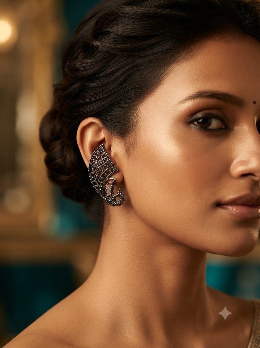 Silver Peacock Drop Earrings - View 3