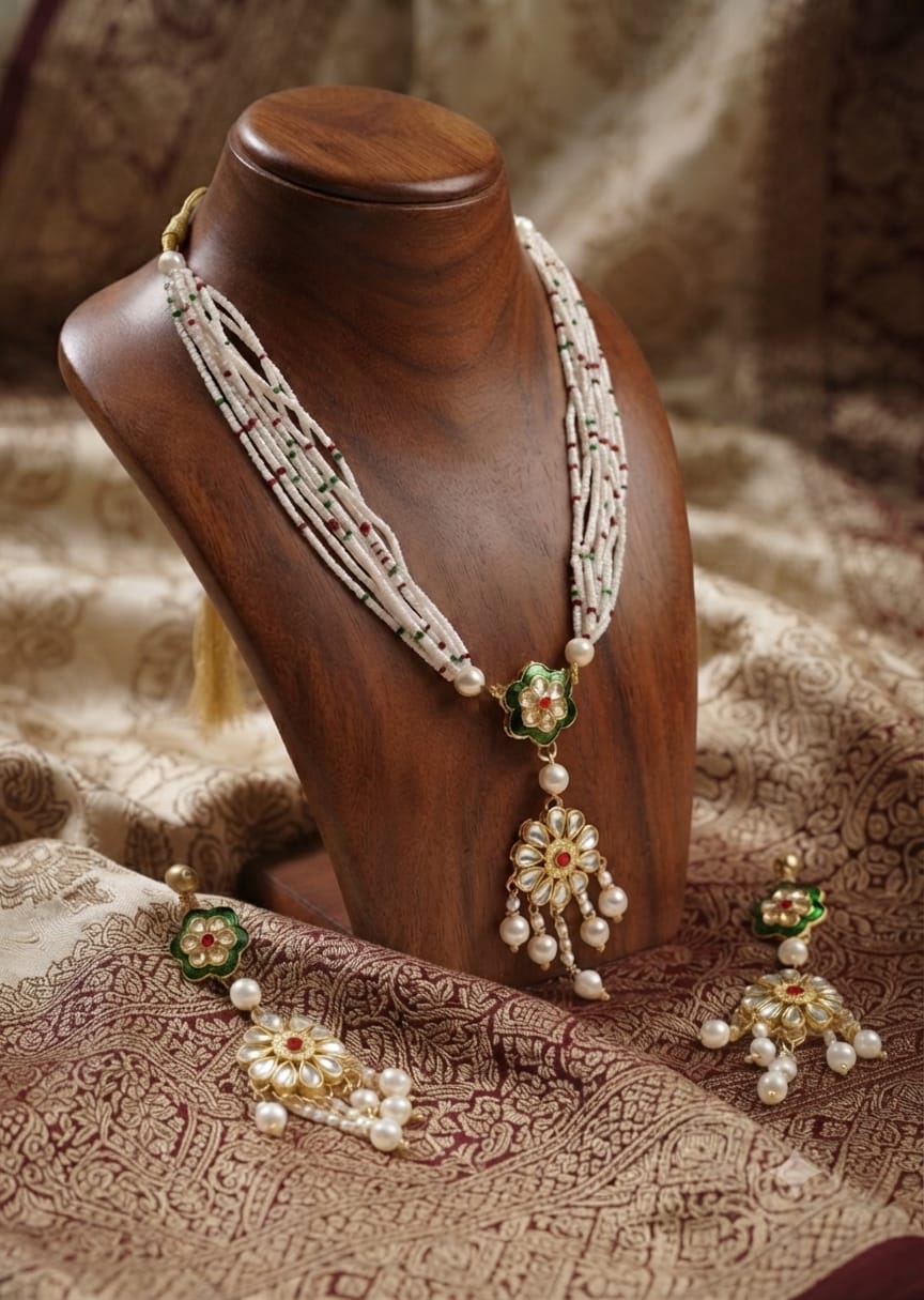 Pearl & Stone Traditional Necklace Set - View 3