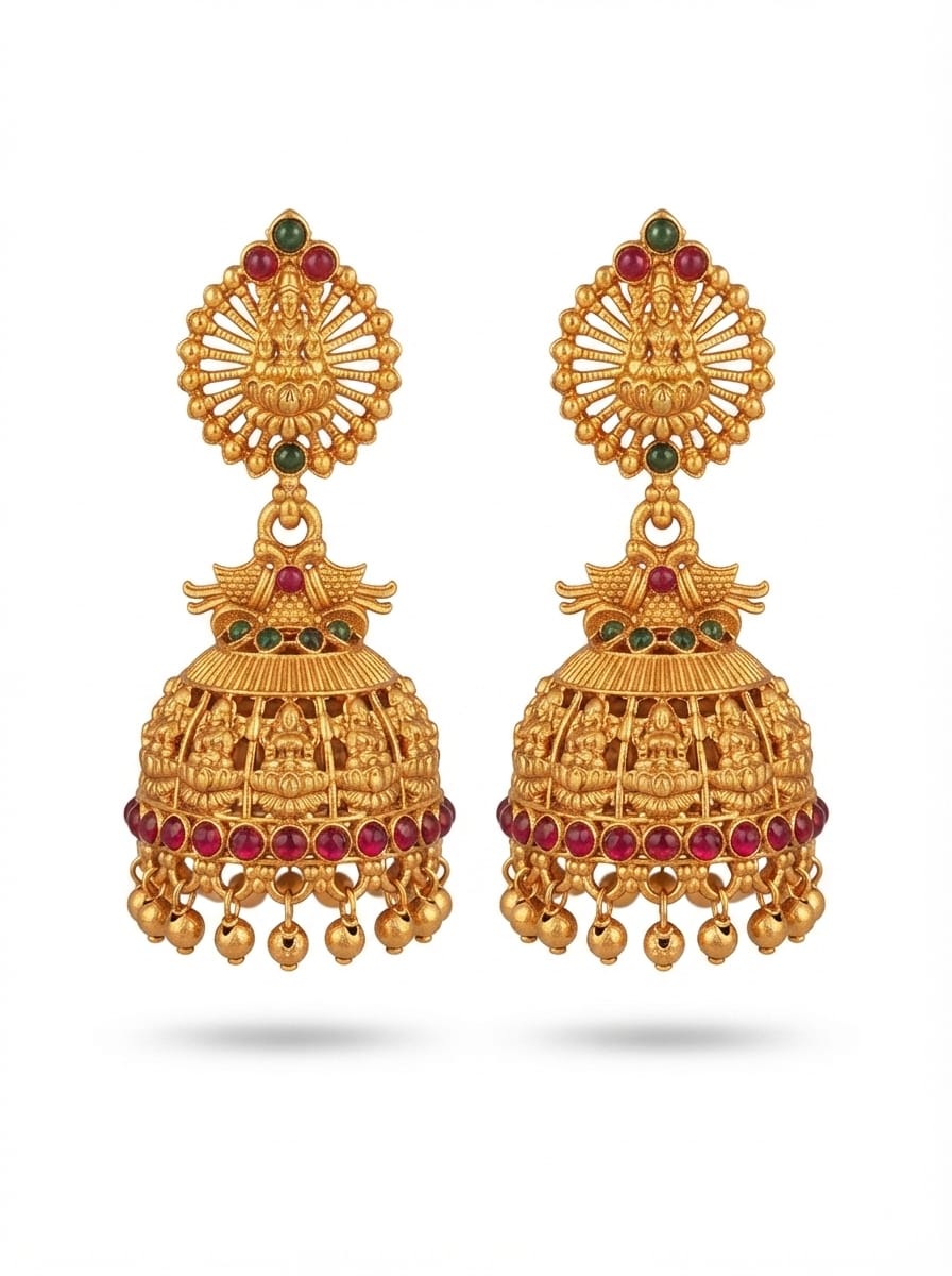 Traditional Gold-Tone Temple Earrings - View 2
