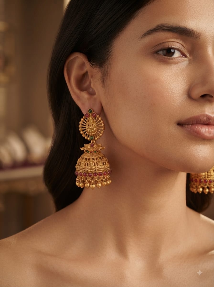 Traditional Gold-Tone Temple Earrings - View 3