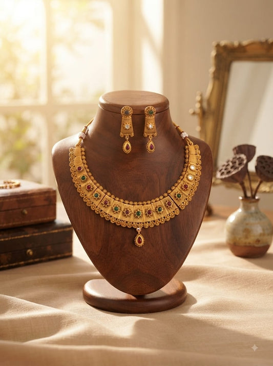 Traditional Gold-Tone Bridal Necklace Set
