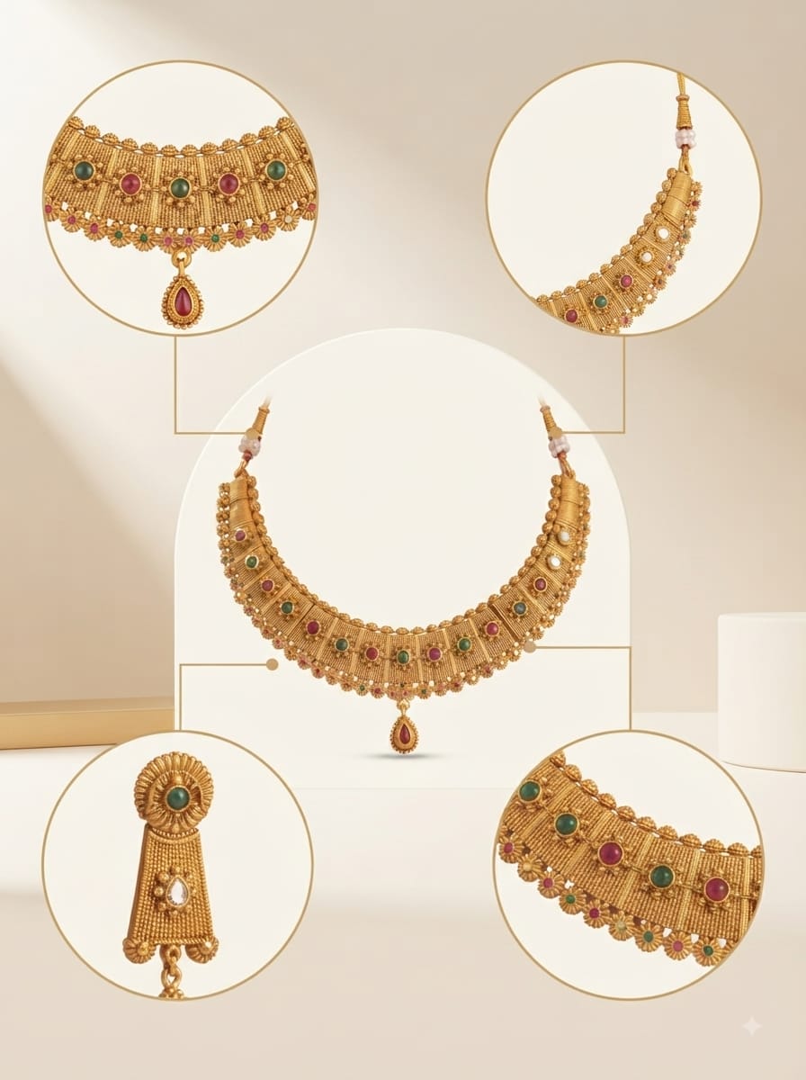 Traditional Gold-Tone Bridal Necklace Set - View 2