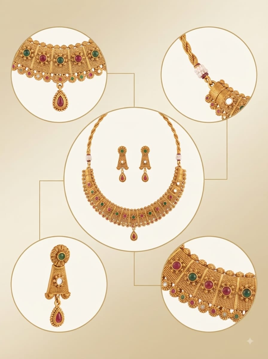 Traditional Gold-Tone Bridal Necklace Set - View 5