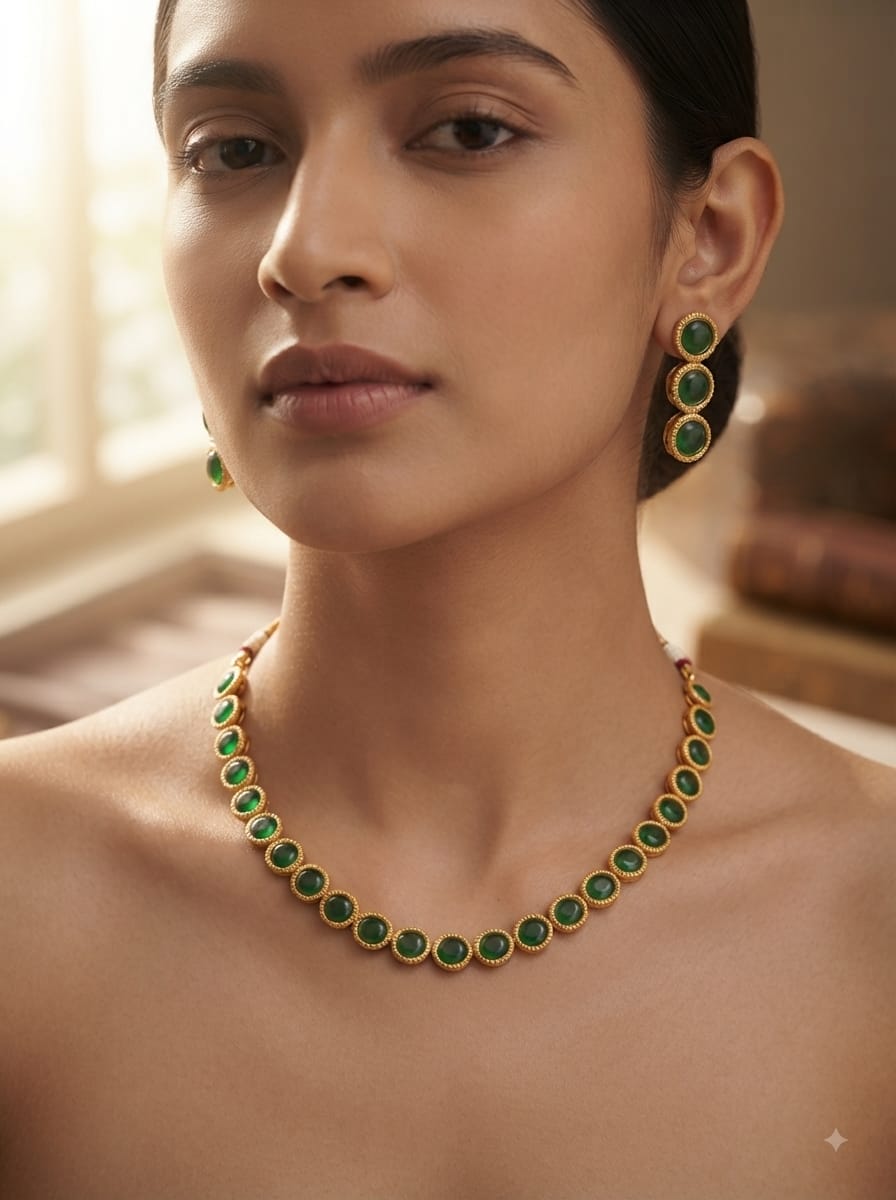 Green Stone Beaded Necklace Set