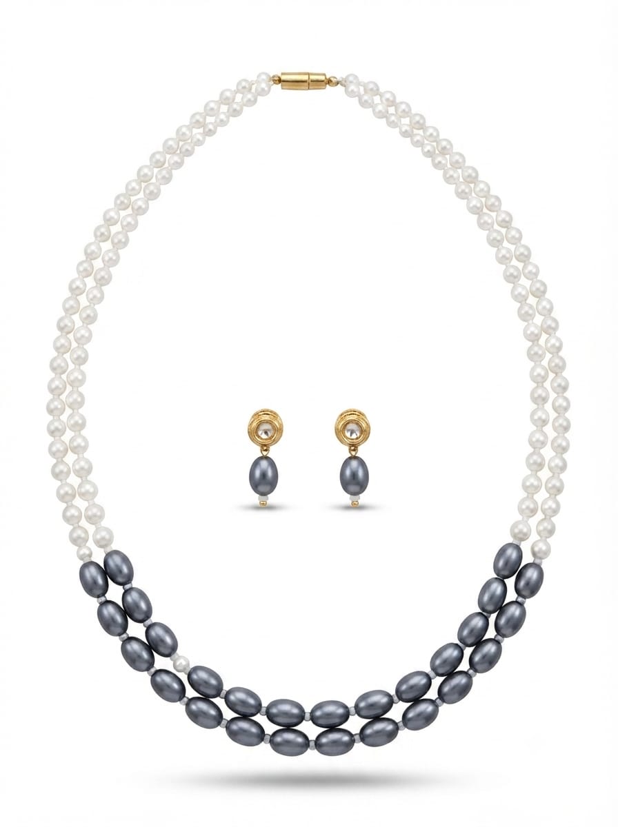 Black and White Pearl Necklace Set