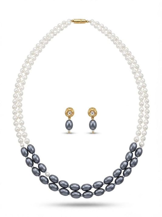 Black and White Pearl Necklace Set