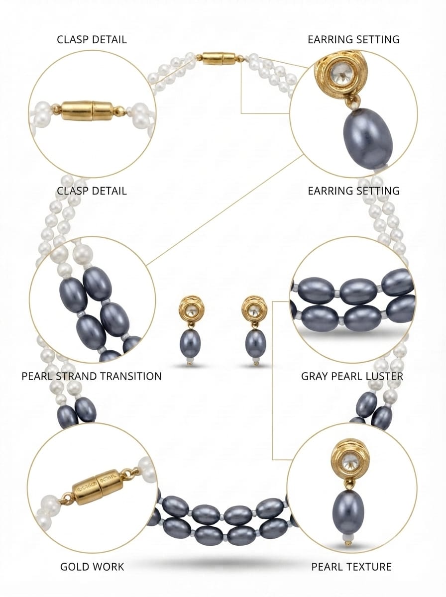 Black & White Pearl Necklace Set - View 2