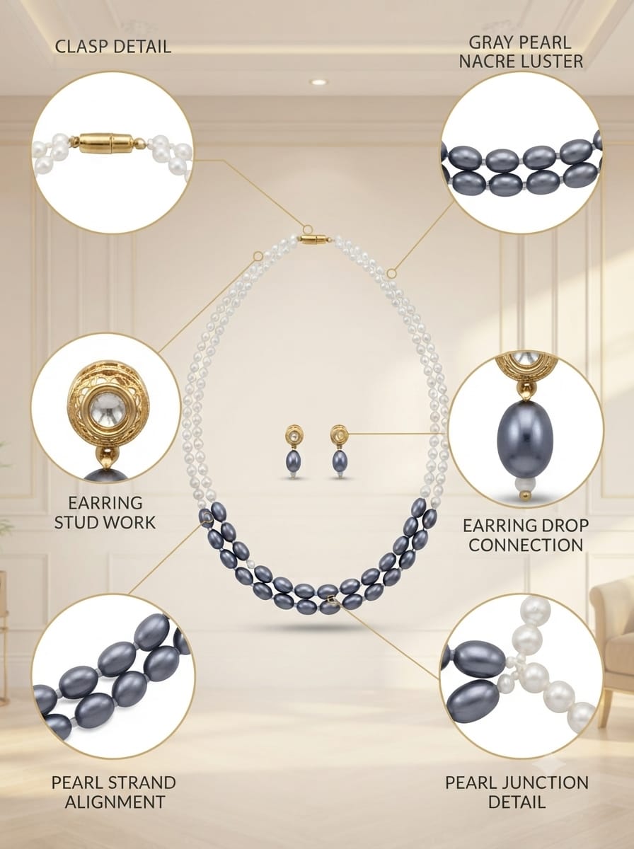 Black & White Pearl Necklace Set - View 3