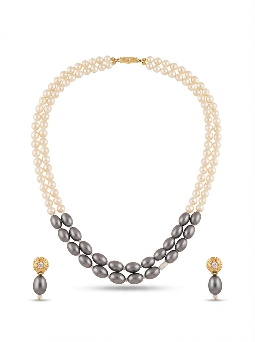 Black & White Pearl Necklace Set - View 4