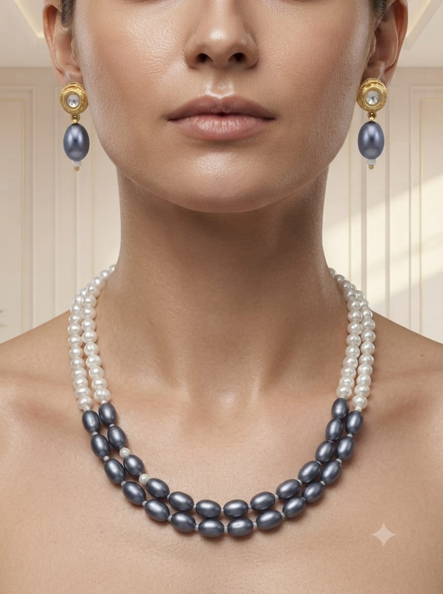 Black & White Pearl Necklace Set - View 5
