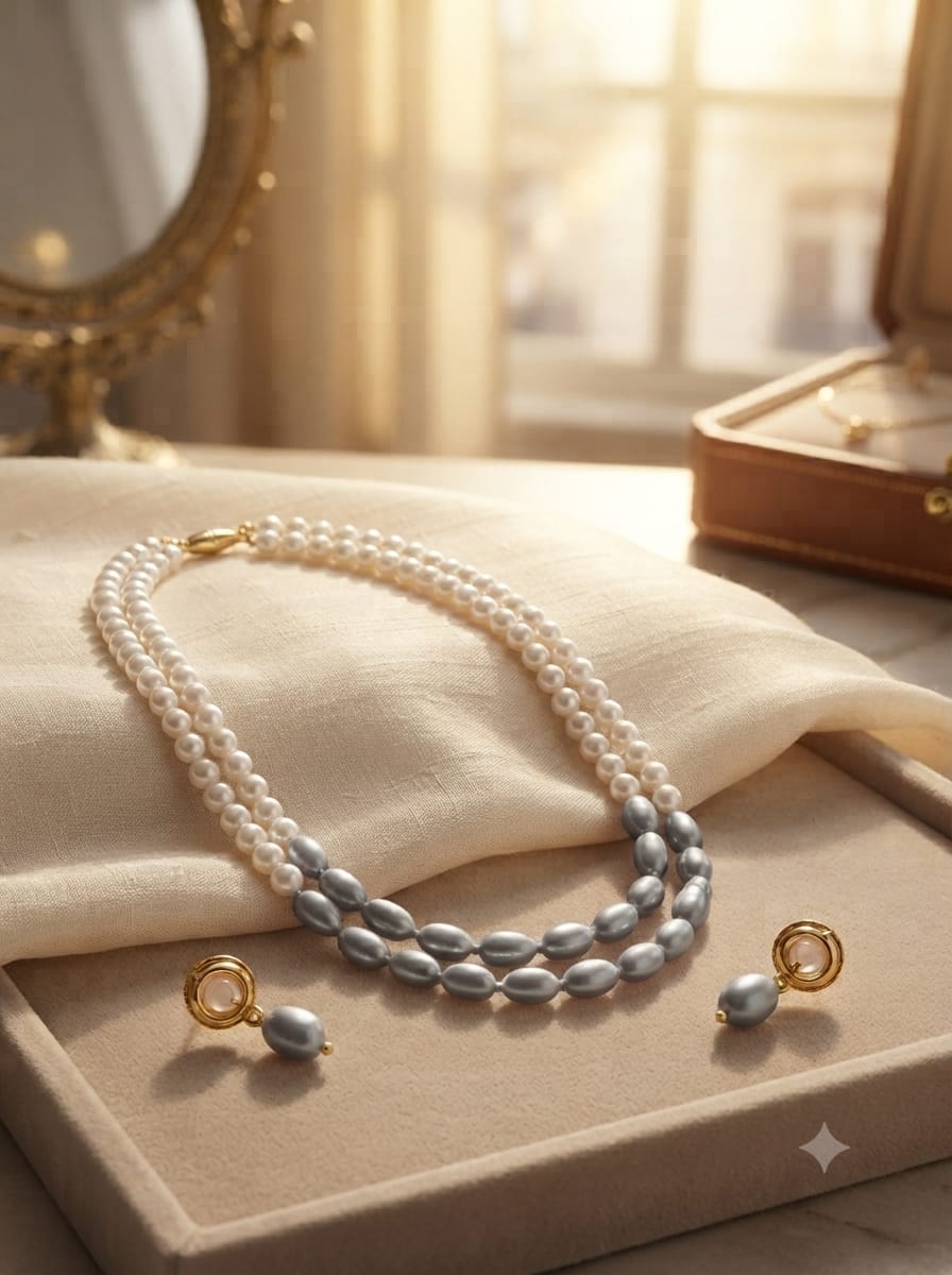 Black & White Pearl Necklace Set - View 6