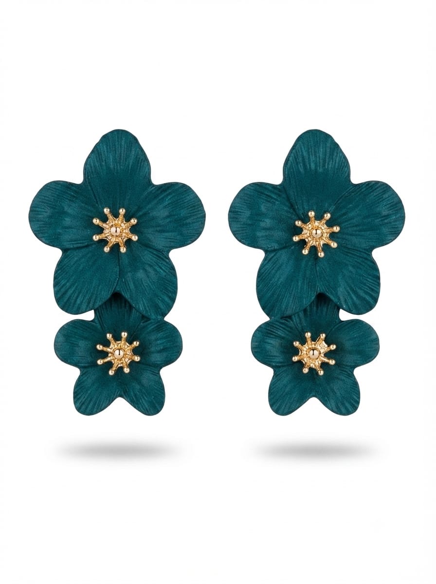 Teal floral dangle earrings product image