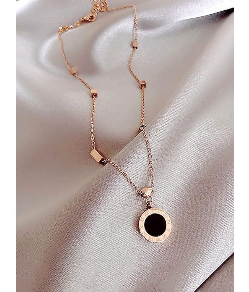 Black onyx circle pendant necklace with rose gold-tone chain