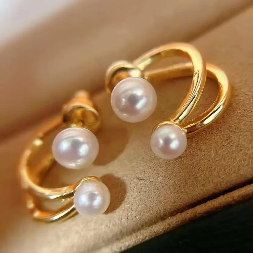 Gold-tone pearl double hoop earrings