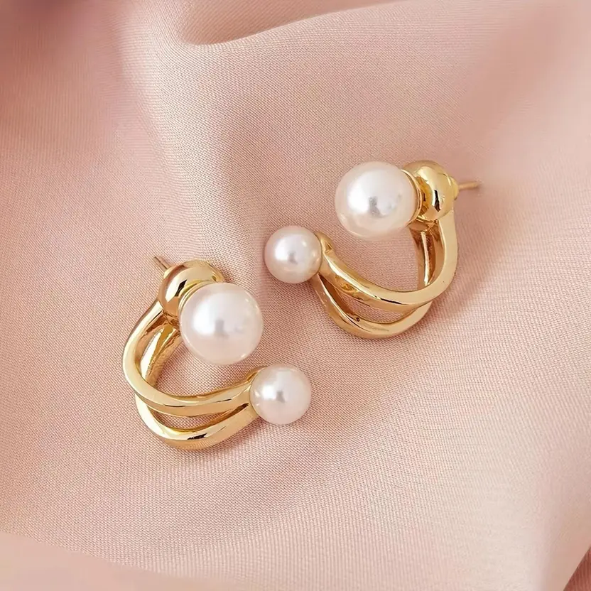Pearl double hoop earrings product view
