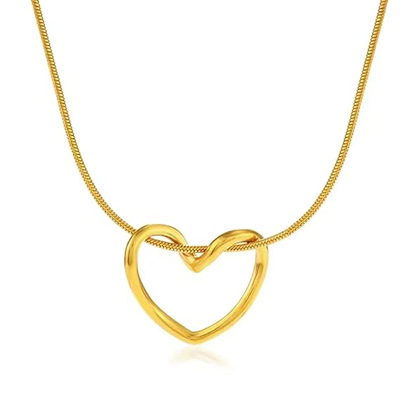 Gold-tone interlocking heart pendant necklace on model