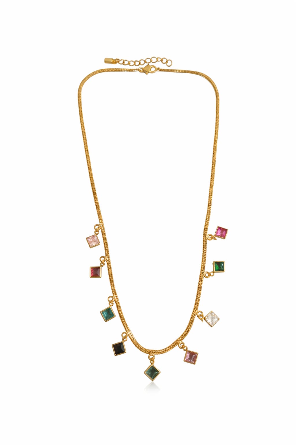 Gold-tone multicolour square charm necklace product image