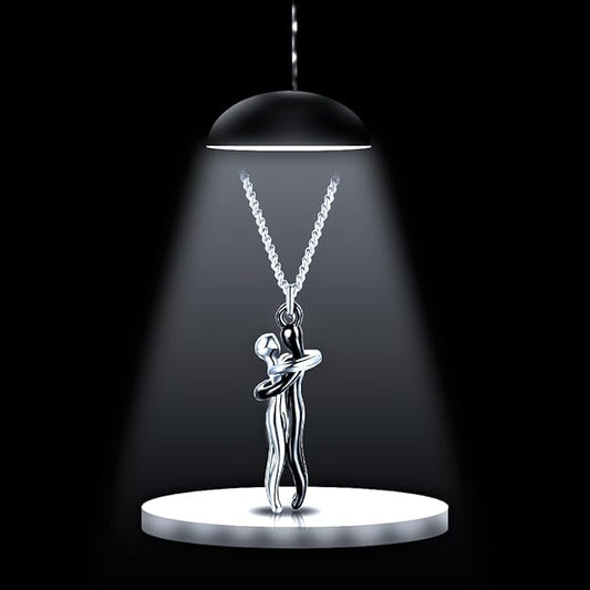 Silver-tone couple pendant necklace