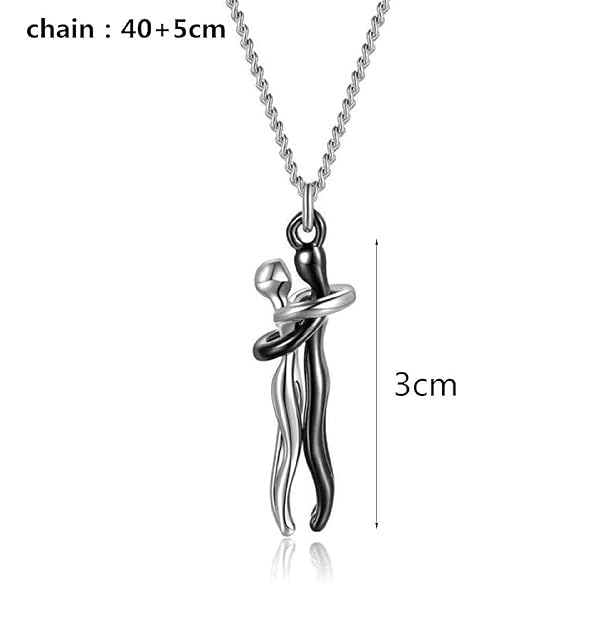 Silver-tone couple pendant necklace with 40 plus 5 cm chain