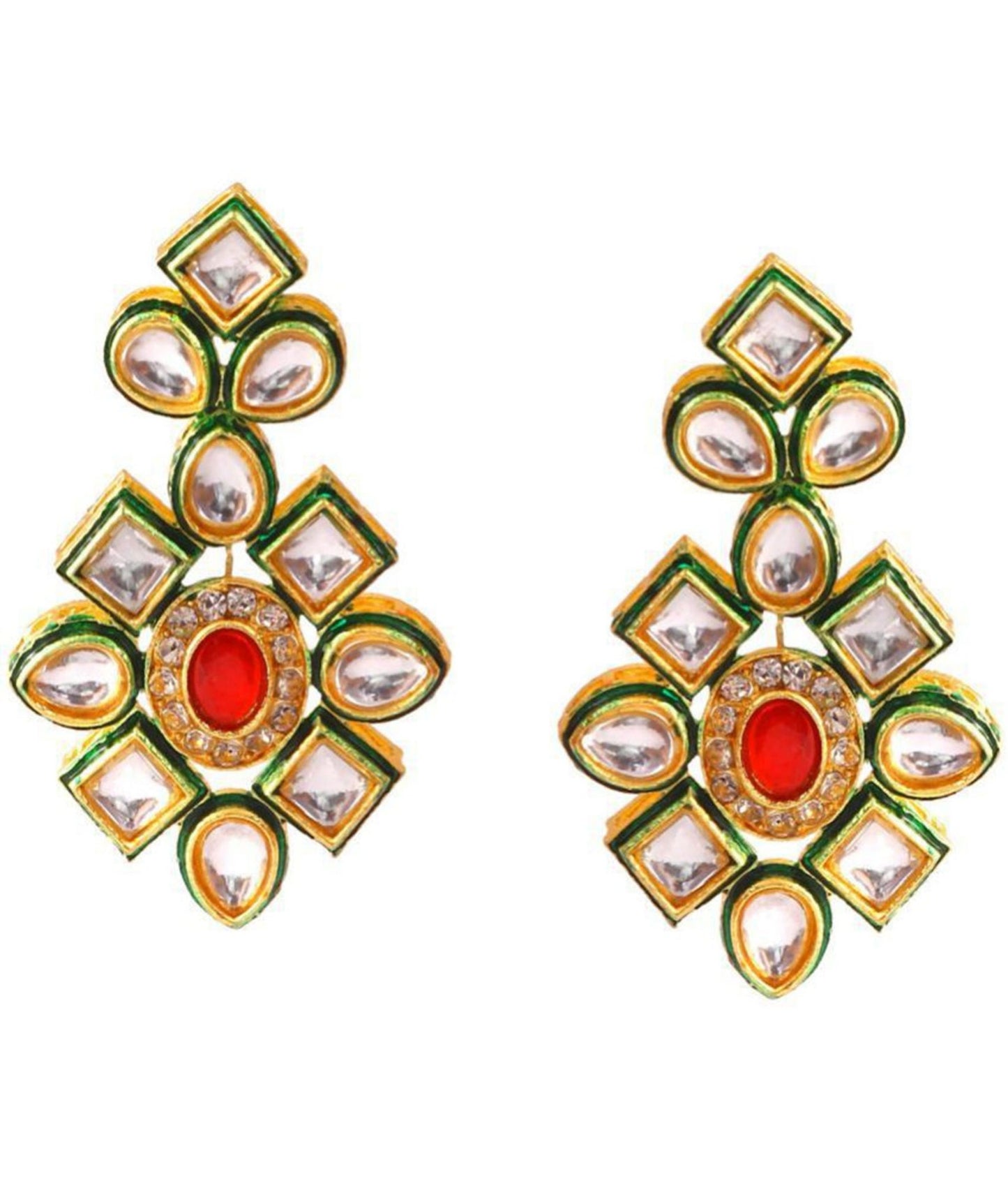 Red Beaded Kundan Necklace Set with Earrings